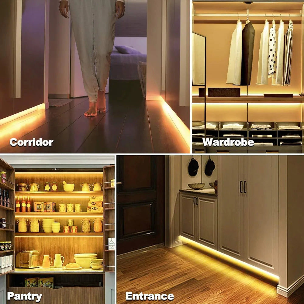 USB 5V COB LED Strip Light PIR Motion Sensor 1m 2m 3m 5m Dimmable Flexible Wardrobe Cupboard Cabinet Lighting Timer Auto ON/OFF