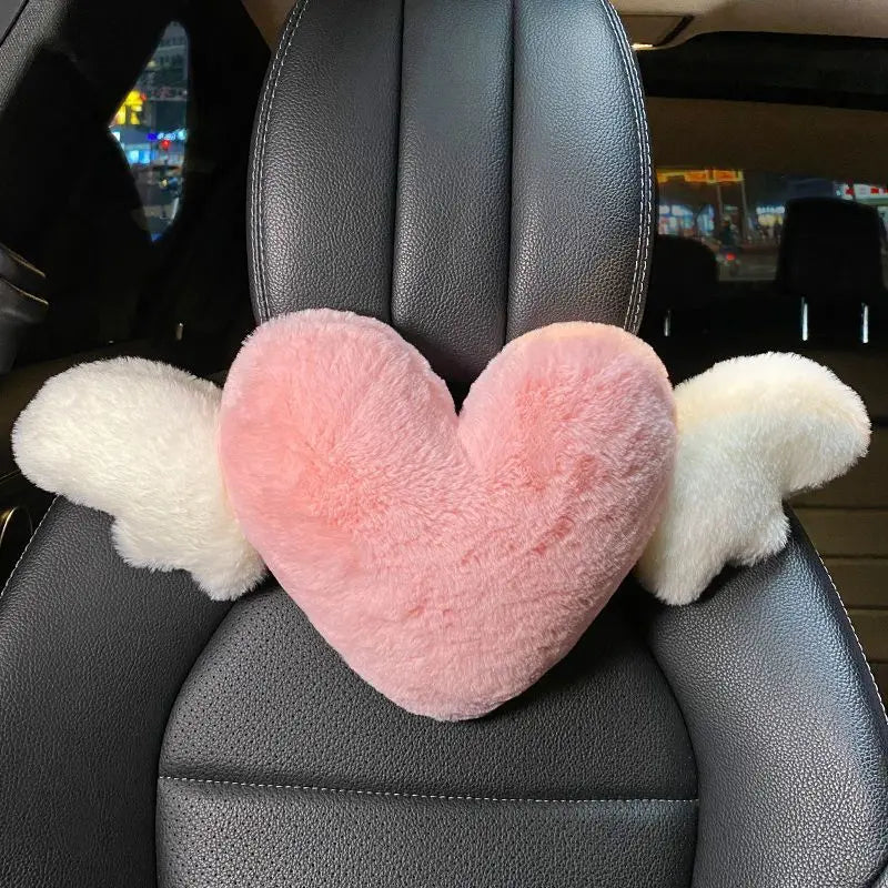 Comfortable Soft Pink Plush Car Headrest Lumbar Support Cartoon Bowknot Car Waist Neck Pillow Car Interior Decoration For Winter