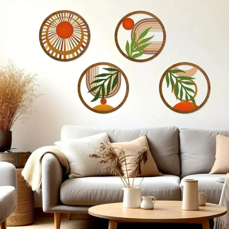 4Pcs Bohemian Wooden Wall Art Decorations Hollow Design Hanging for Living Room Bedroom Courtyard - Unique Decorative Pieces