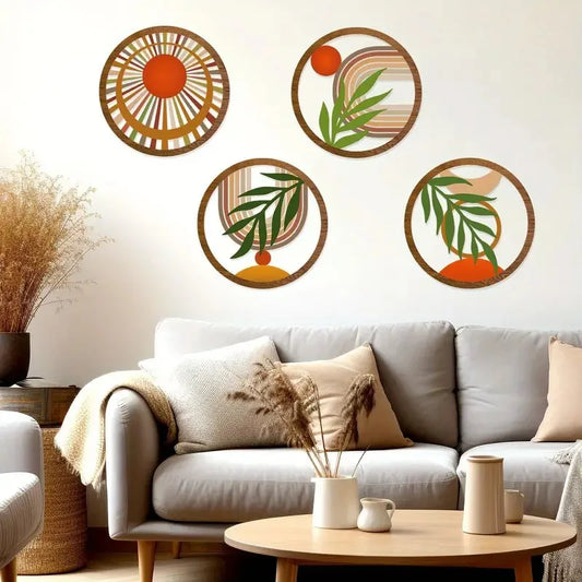 4Pcs Bohemian Wooden Wall Art Decorations Hollow Design Hanging for Living Room Bedroom Courtyard - Unique Decorative Pieces