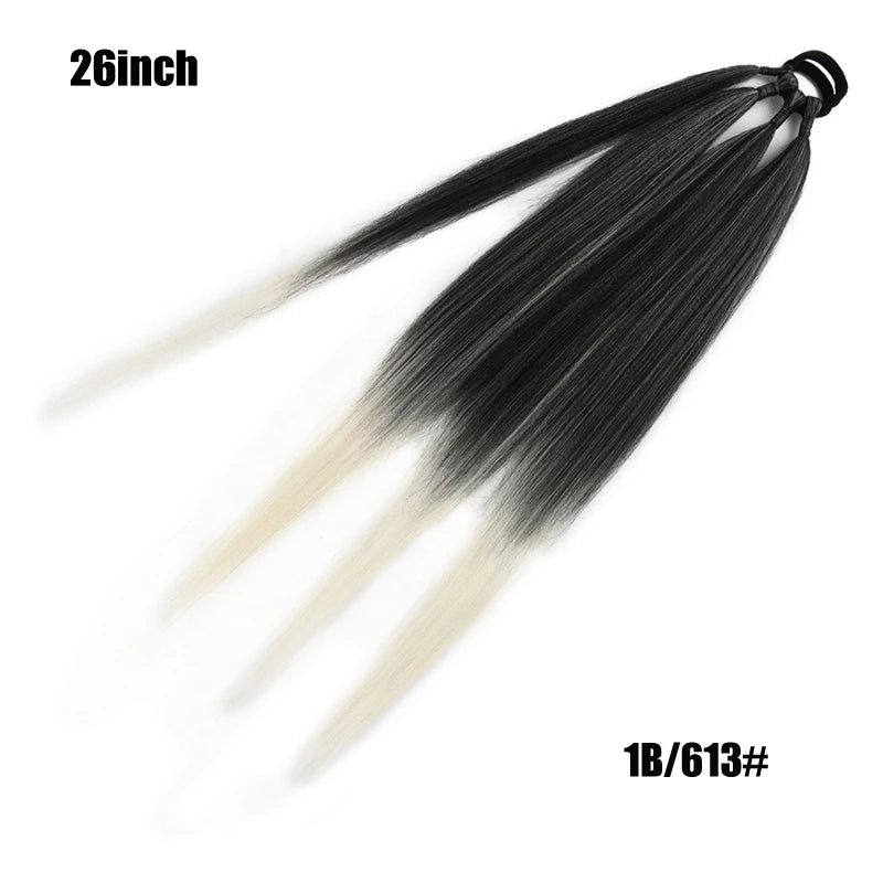 Ponytail Extensions Synthetic Boxing Braids Wrap Around Chignon Tail With Rubber Band Hair Ring 26 Inch Brown Ombre Braid DIY