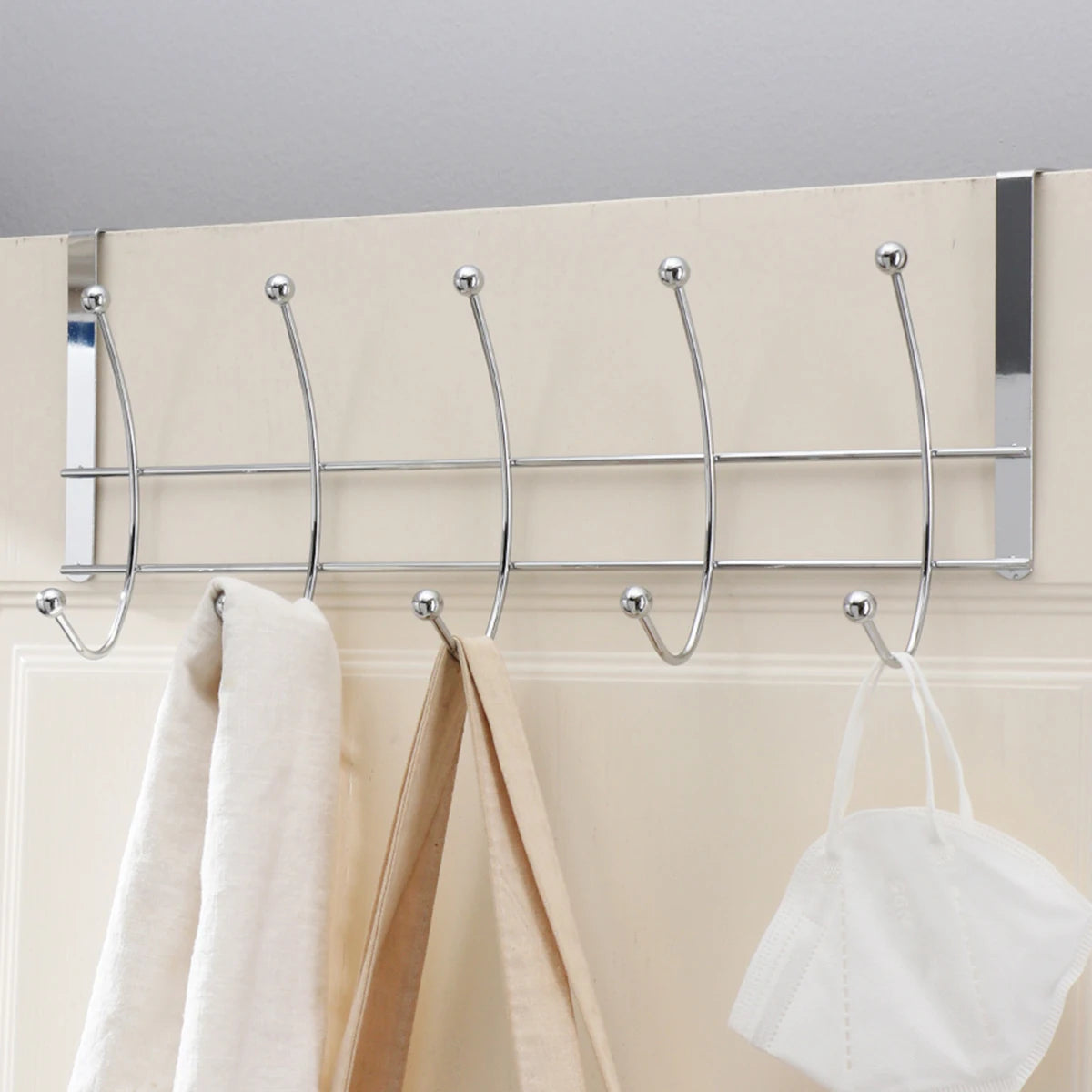 Silver Electroplated 10-Hook Over-the-Door Hanger, No Drill Iron Clothes Hanger Organizer