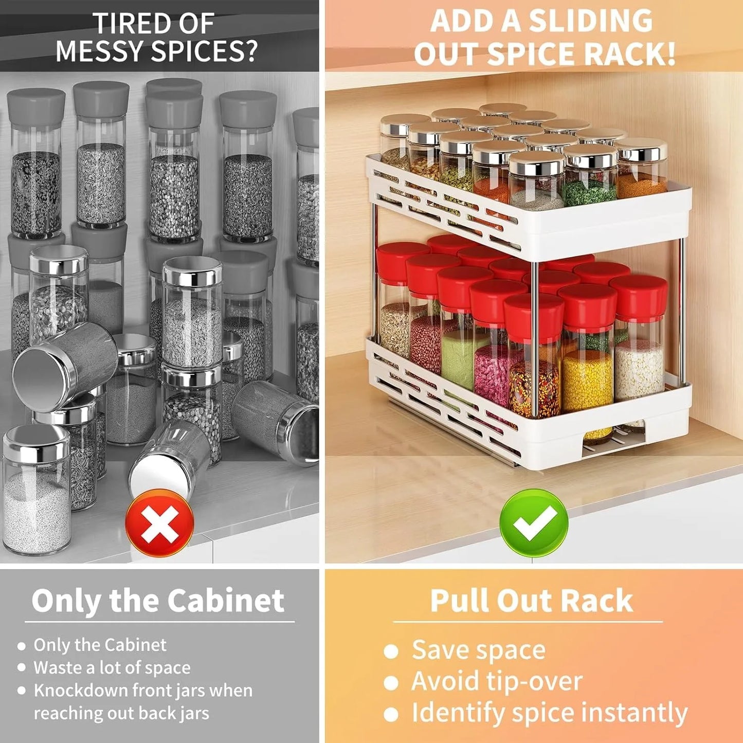 1/2pcs 2 Tier Pull Out Plastic Storage Rack Cabinet Storage Organizer Large Capacity Seasoning Jar Holder Under Sink Organizer