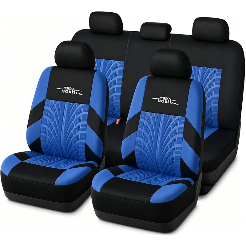 AUTOYOUTH Brand Embroidery Car Seat Covers Full Set Universal Fit Most Cars Covers with Tire Track Detail Styling