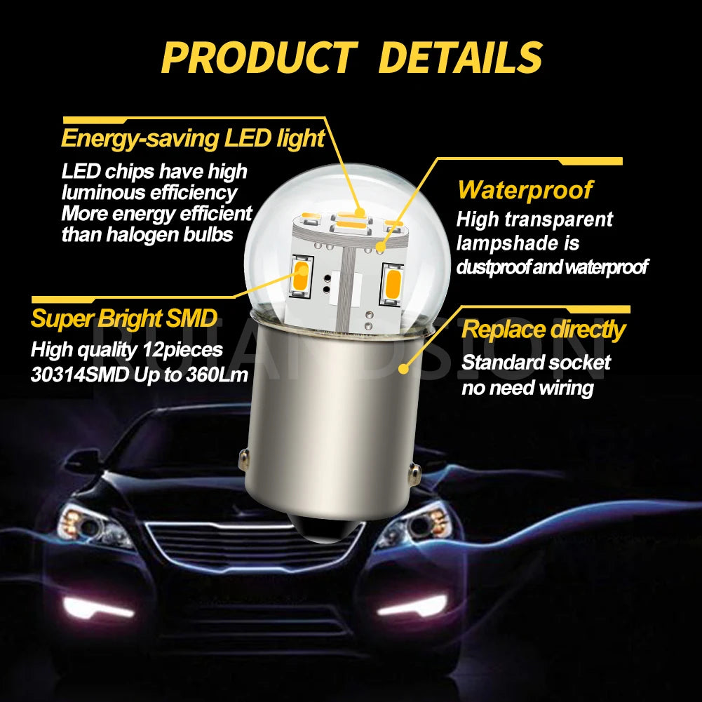1156 BA15S LED Bulb 6V 12V 24V 48V P21W 1157 BAY15D P21/5W BA15D S25 Brake Turn Signal Reverse Light Lamp 3014SMD 2Pcs