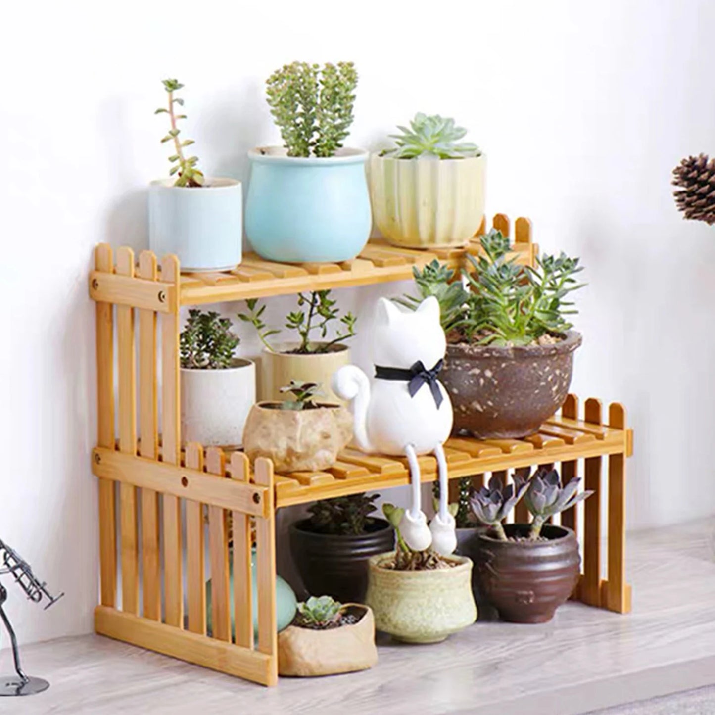 Flower Shelf Wooden Tabletop Plant Support Stand Simple Flower Pot Display Rack for Home Patio Lawn Garden Planter Holder