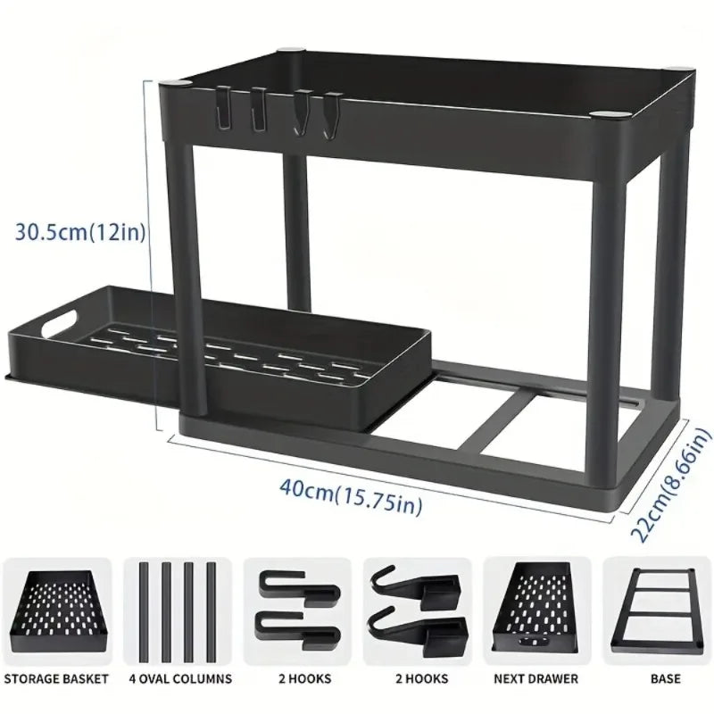 2-Tier Sliding Under Sink Organizer Space Saving Bathroom Cabinet Storage Drawer