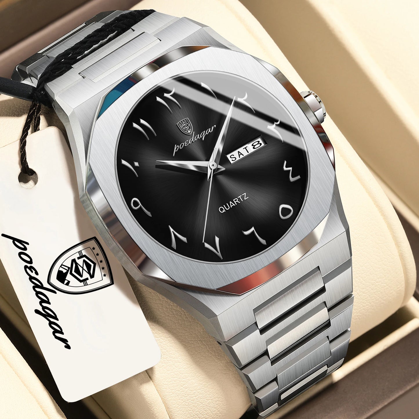 POEDAGAR Fashion Luxury Men's Quartz Watch Waterproof Stainless Steel Male Watch Week Date Business Watches For Men Reloj Hombre
