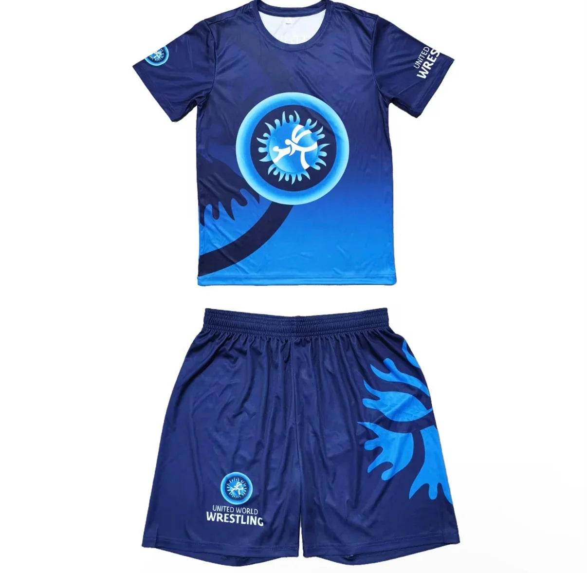 2026 New Men World Wrestling Team Sportswear Set Short Sleeve T Shirt and Shorts for Workout Lightweight Moisture Wicking