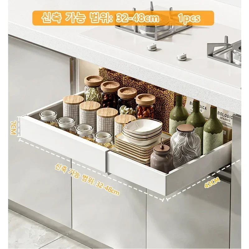 Pull Out Tray Cabinet Organizer Kitchen Storage Rack Expandable Under Sink Spice Boxes Silent Slide Drawer Style Bowl Dish Shelf