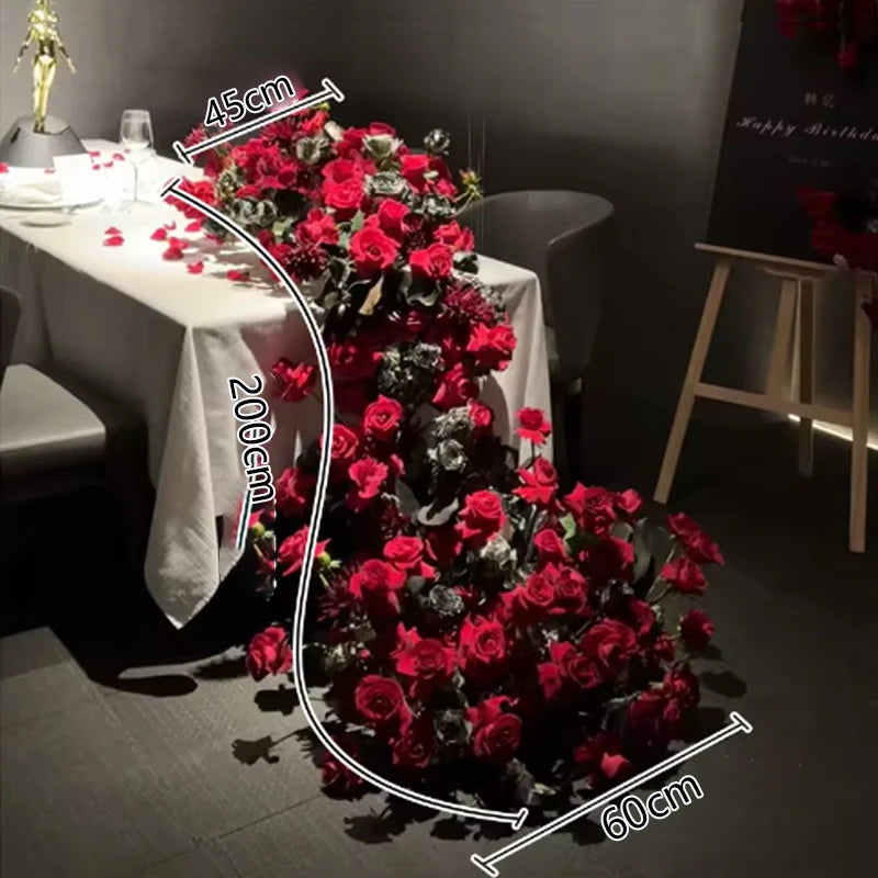 2m red rose Artificial Green Plants Flower Row Runner Wedding Backdrop center Flower ball Decor Floral Wall Party showcase Props