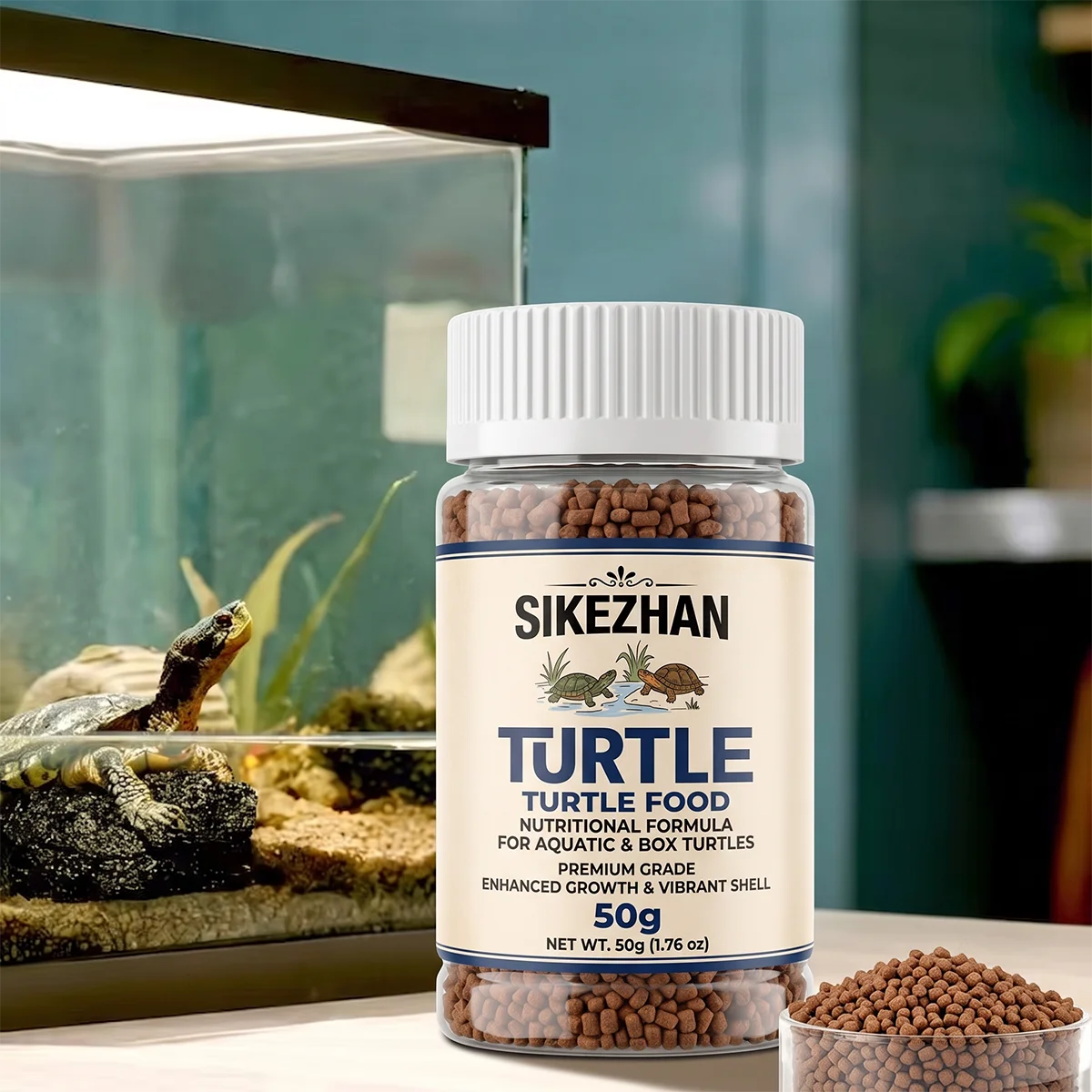 SIKEZHAN Turtle Food 50g Probiotic Pellets for Aquatic & Box Turtles Enhances Growth Vibrant Shell Health Nutrition