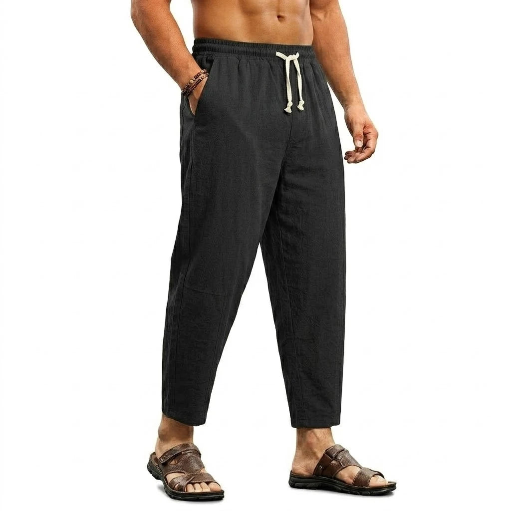 Summer Men's Linen Trousers Solid Color Casual Pants for Men Sport Breathable Baggy Pant Beach Lightweight Cotton Work Pants