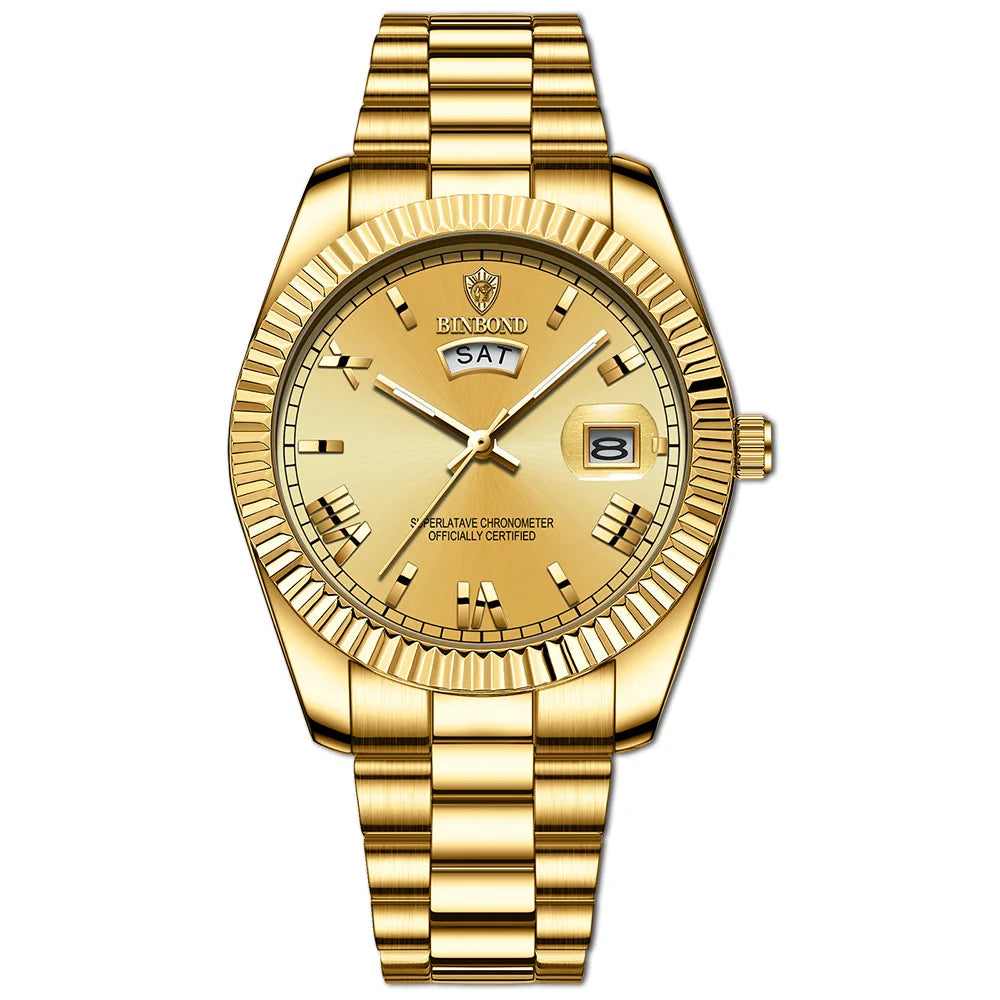 BINBOND Luxury Precise Quartz Wristwatches For Men Fashion Casual Reloj Luminous Waterproof Week Auto Date Men's Watch Durable