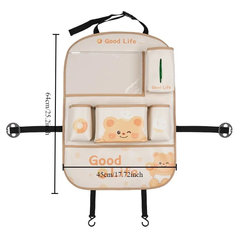 Car anti-kick pads, rear car seat back storage bags, cute cartoon anti-scratch and anti-dirt pads