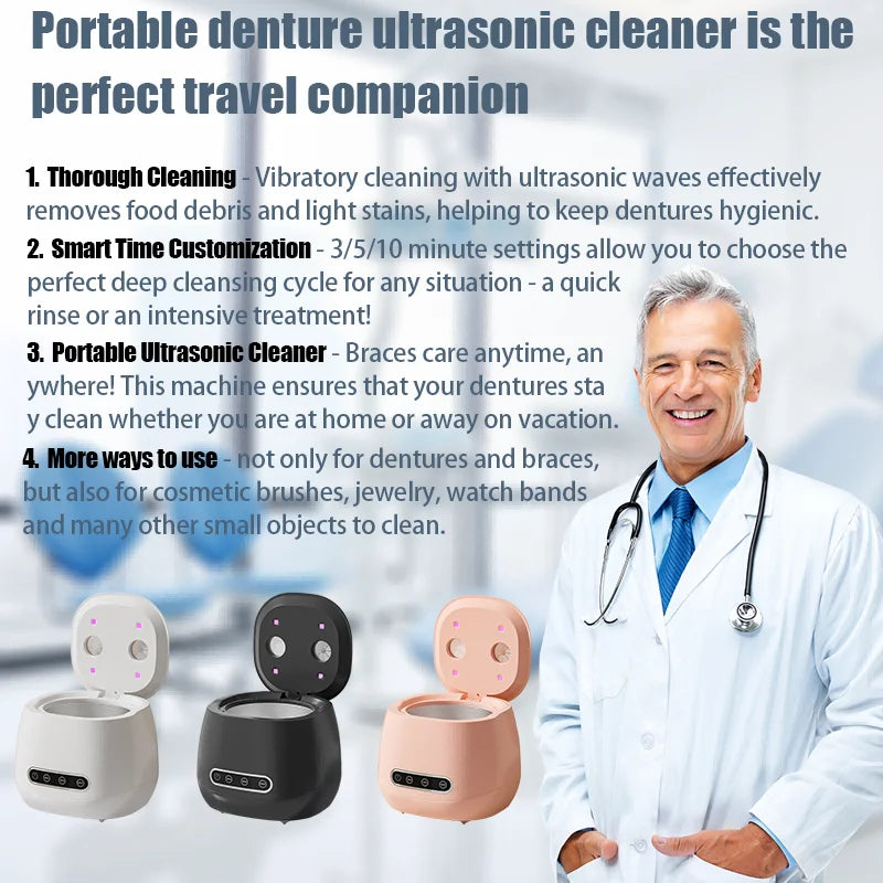 48KHZ Ultrasonic Braces Cleaning Machine USB rechargeable Multi-function Invisible Retainer Denture Machine Jewelry High Frequen