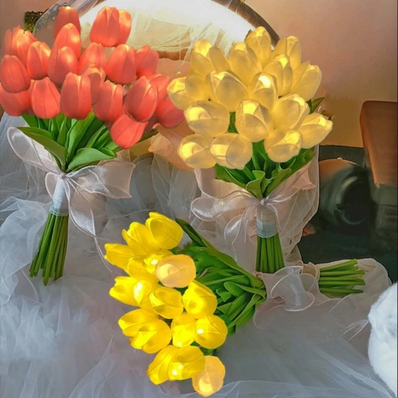 5/10pcs LED Tulips Bouquet Night Light for Home Garden Artificial Flowers PU Tulip Fake Flower Decoration Wedding Birthday Gift