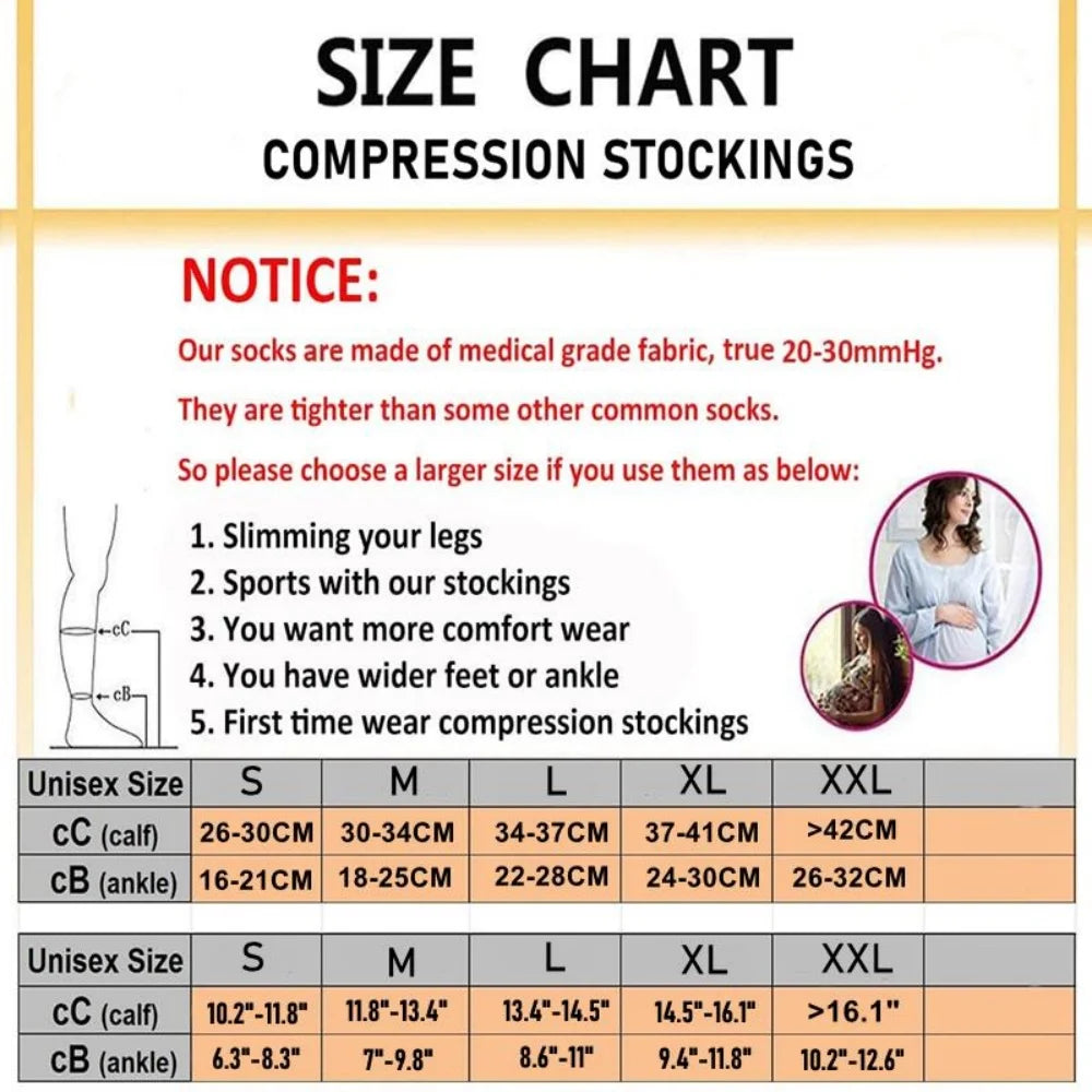 1 Pair Varicose Veins Medical Compression Stockings 23-32mmHg Pressure Level 2 Serious Calf Leg Slimming Socks Open / Close Toes