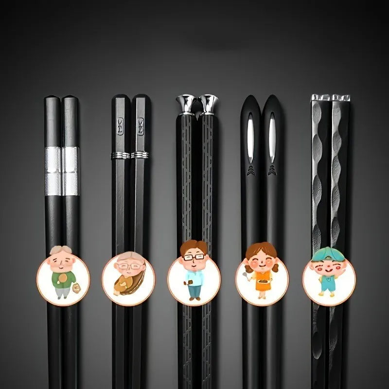 9.57in Japanese-Style Black Alloy Chopsticks Set - Reusable Tableware in Gift Box