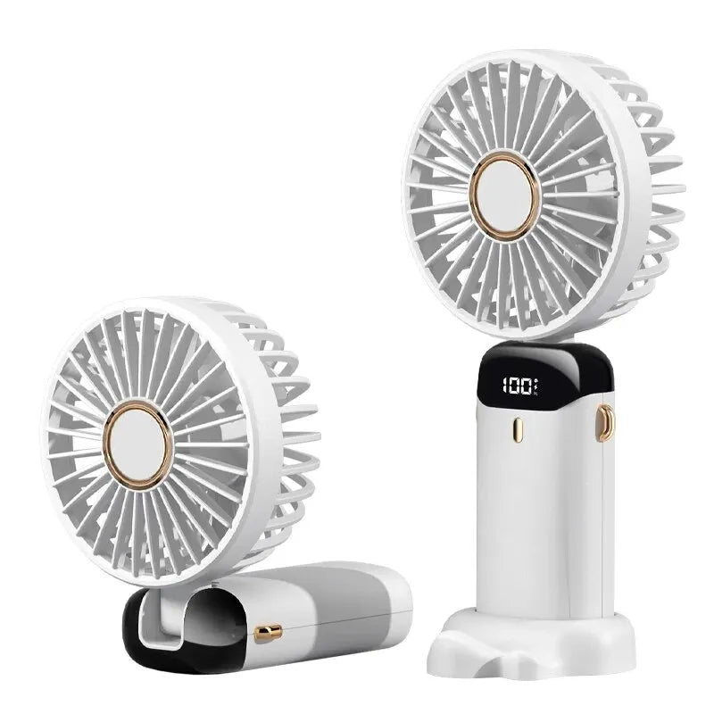 USB Handheld Mini Fan Foldable Portable Neck Hanging Fans 5 Speed Rechargeable Fan with Phone Stand