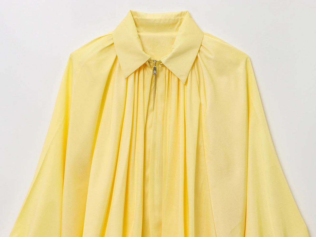 CHNMR Elegant Ruched Satin Jackets for Women Spring Fall Casual Zipper Jacket Long Sleeved Coats Female Chic Outerwears