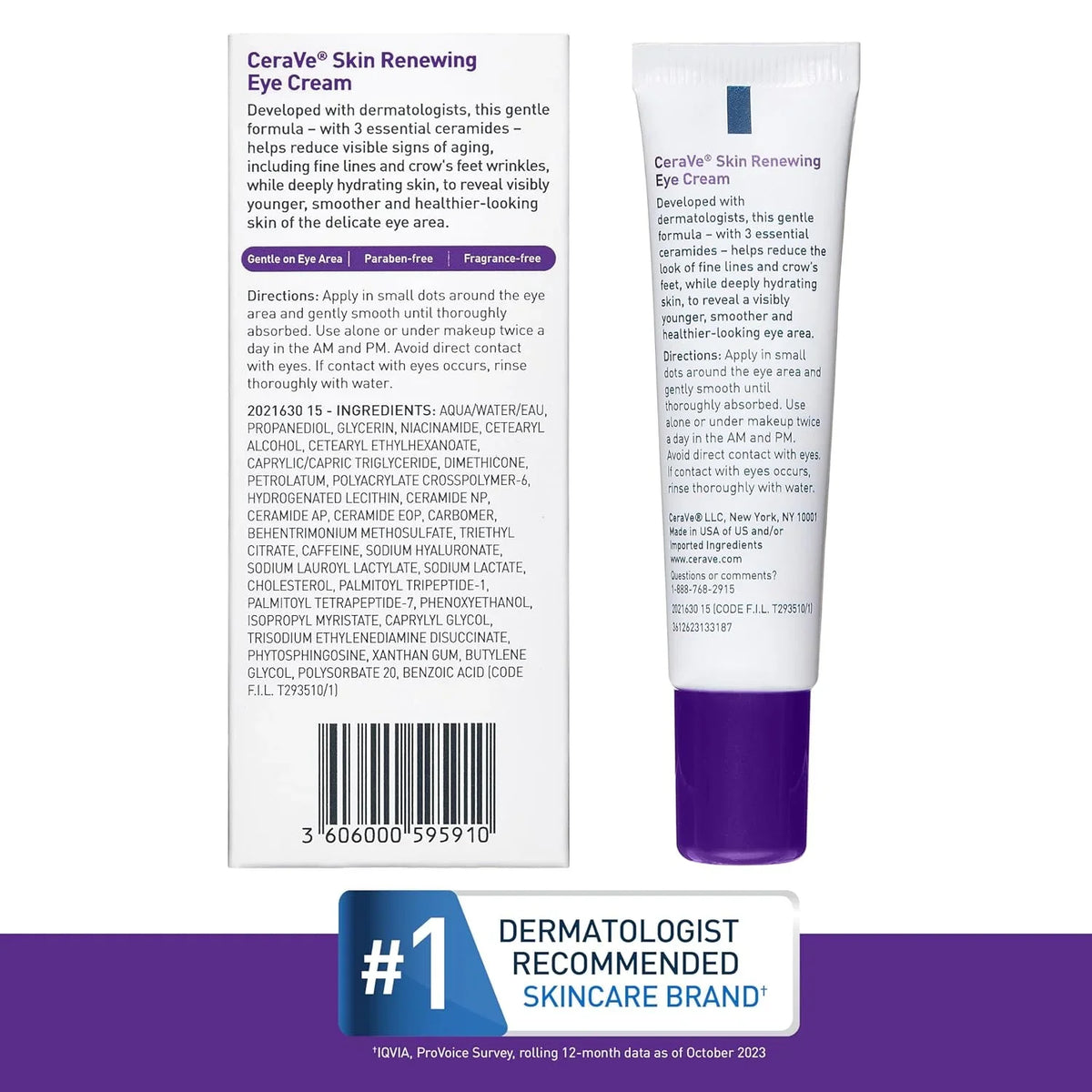 CeraVe Skin Renewing Eye Cream, Daily Care Under Eye Cream with Peptides Caffeine Niacinamide, Paraben-Free , 15ml