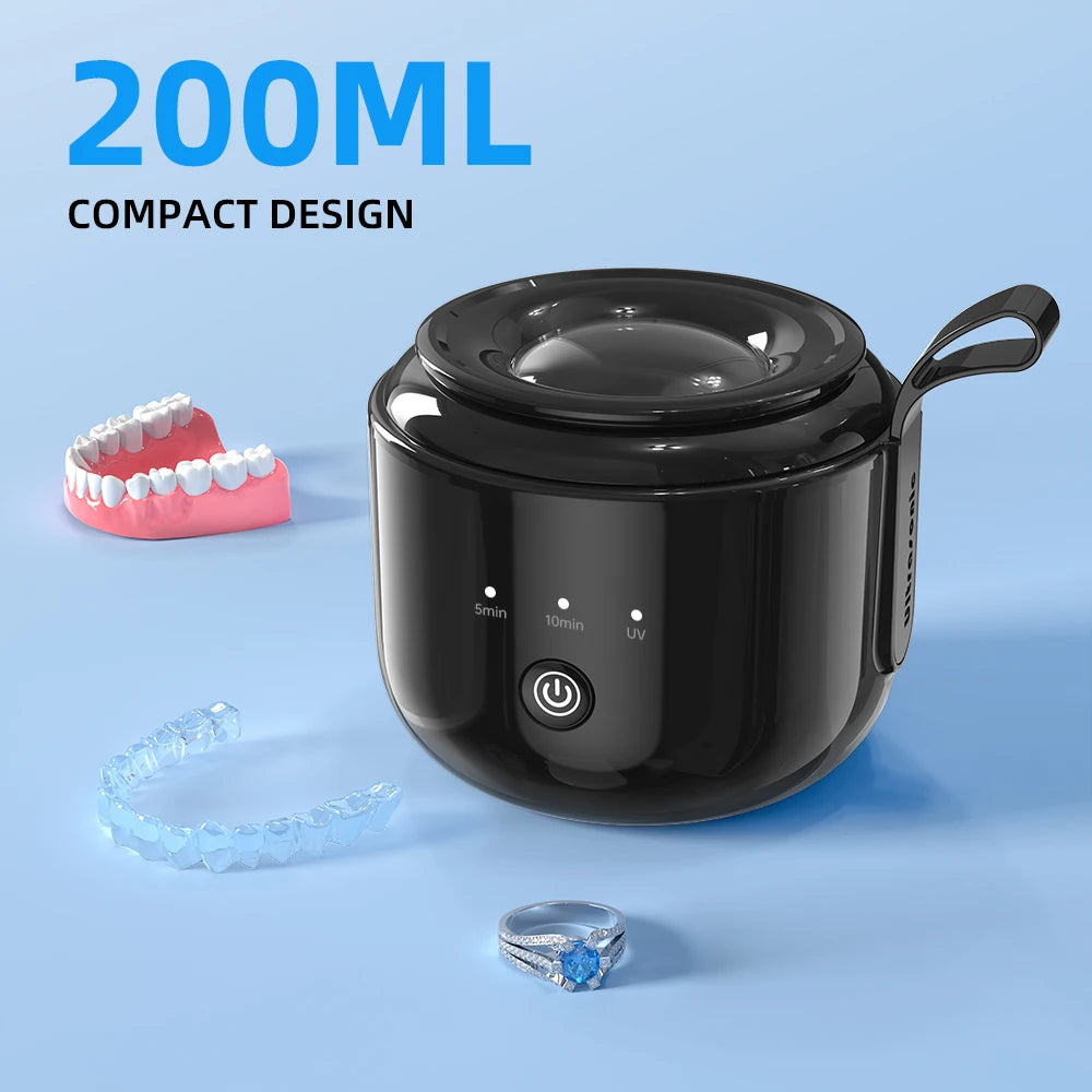 KUNPHY Dental Pod Ultrasonic Retainer Cleaner Machine 200ML with UV 3 Modes for Aligner Nightguard Mouth Guard Oral Dental Care