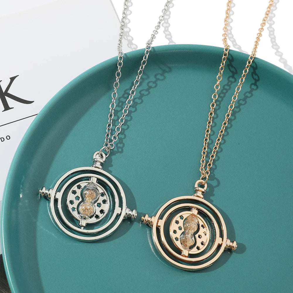 Creative Rotatable Time Converter Hourglass Necklace Movie Theme Fashion Pendant Jewelry Cosplay Prop Accessory Gift for Fans