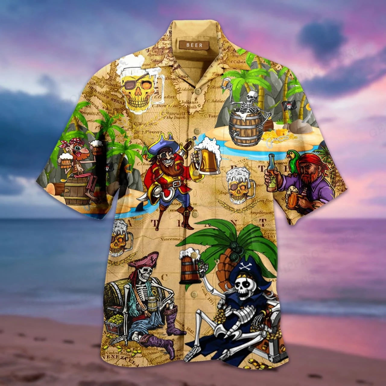 Men's Shirt Vocation Bus 3d Print Men Fashion Shirts Single-Breasted Short Sleeve Hawaiian Beach Dart Blouse Clothes