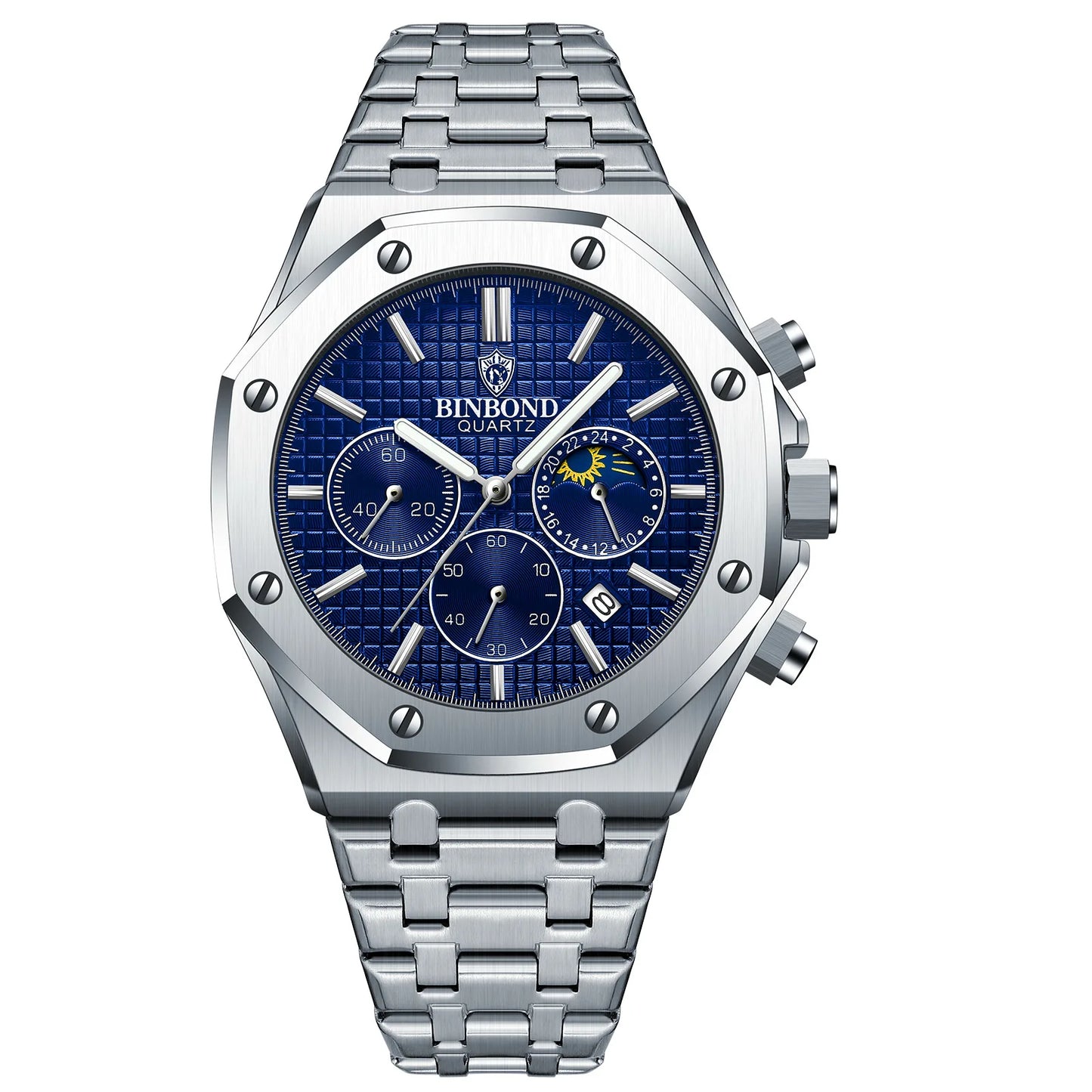BINBOND Quality Men Watch Luxury High Man Quartz Wristwatch Waterproof Luminous Date Stainless Steel Men's Watches Casual Clock