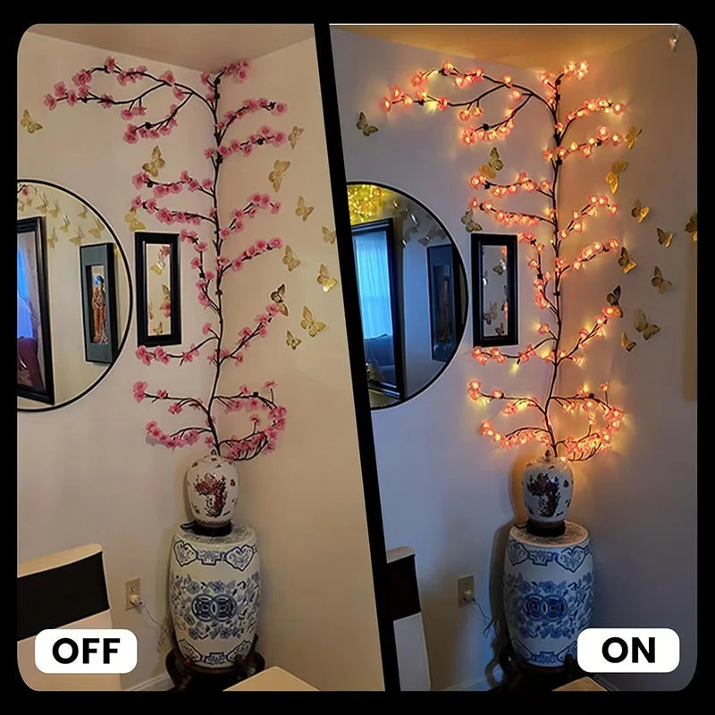 USB 5V 8 Modes Cherry Blossom String Light Artificial Flower Vines Fairy Lights for Bedroom Wedding Party Holiday Decoration