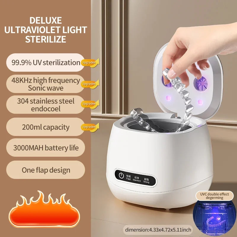 TINSOL 48000Hz ultrasonic cleaner UV disinfection household convenient cleaner jewelry denture invisible braces cleaner