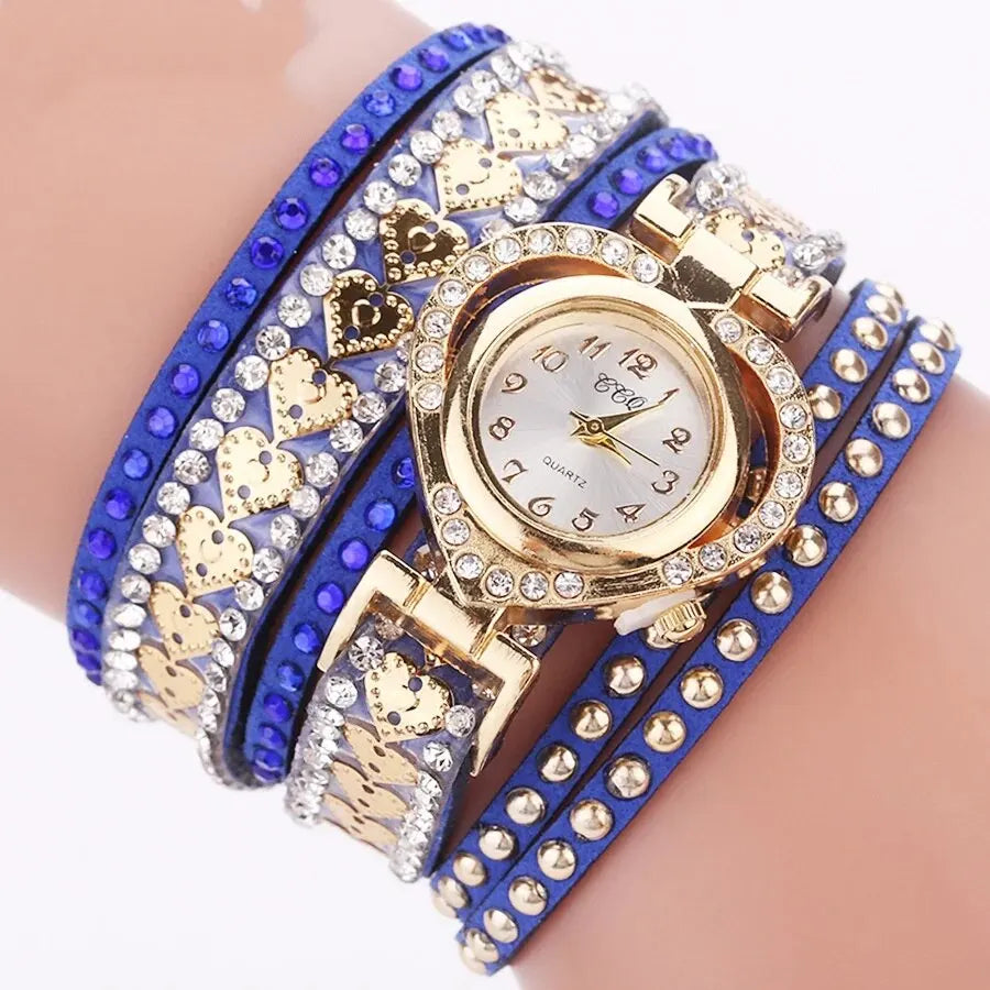 Luxury Women Heart Dial Shiny Design Quality Women Quartz Watch Fashion Rhinestone Bracelet Wrap Strap Women Watch Gifts