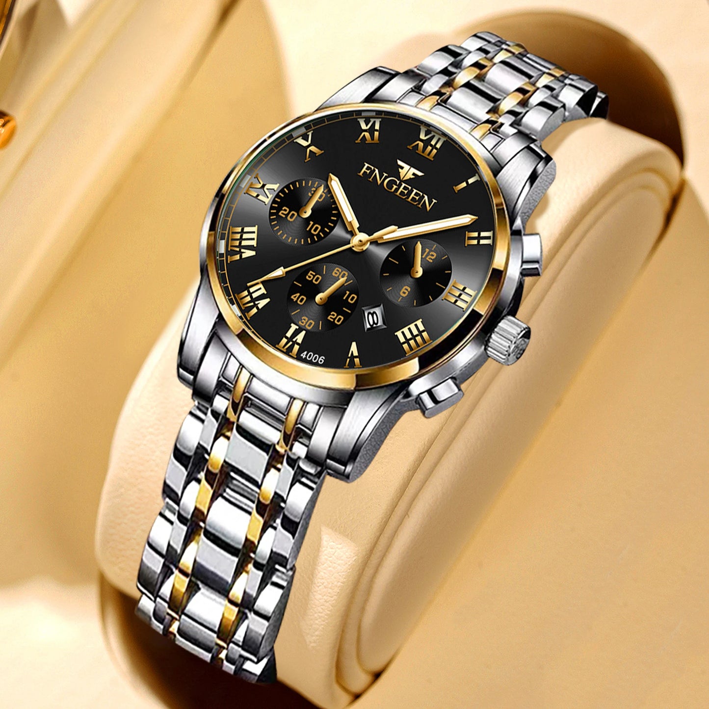 FNGEEN Luxury Quartz Watch Women Elegant Stainless Steel Watch Luminous Waterproof Date Wristwatch Ladies Dress Watch  Ms4006