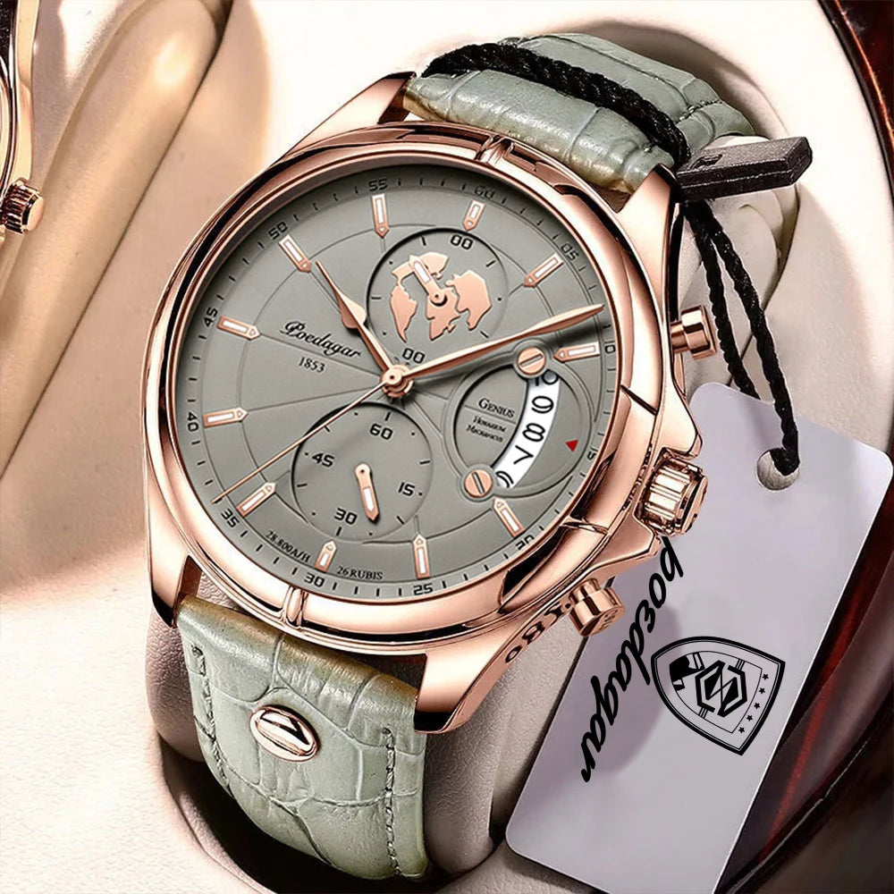 POEDAGAR Luxury Original Man Watch Chronograph Date Waterproof Men Wristwatch Leather Quartz Business Sports Men's Watches Reloj