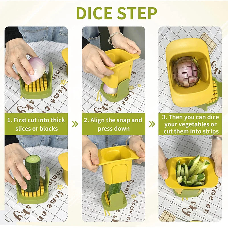 2-in-1 Vegetable Chopper Dicing Slitting Tool Hand Pressure Potato Carrot Onion Dicer Slicer Chopper Chips Cutting Box Gadgets