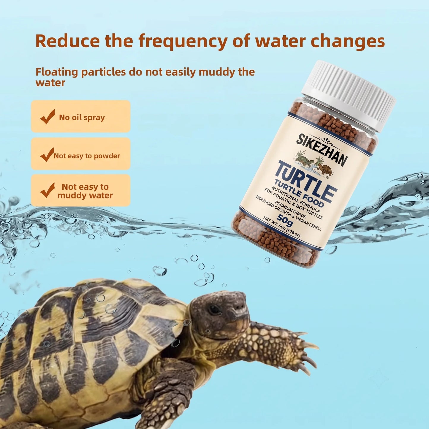 SIKEZHAN Turtle Food 50g Probiotic Pellets for Aquatic & Box Turtles Enhances Growth Vibrant Shell Health Nutrition