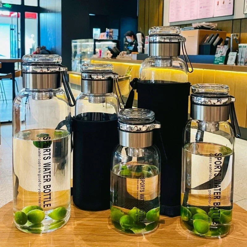 0.75-2L Large Capacity Glass Water Bottle Transparent Milk Juice Cup Outdoor Portable Leakproof Drinkware Tea Water Glass Bottle