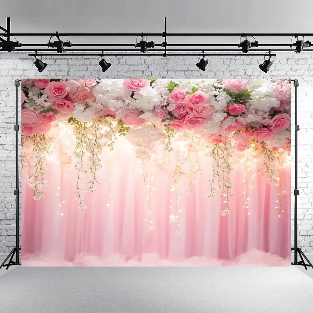 Rose Floral Background Summer Party Banner Flower Wall Wedding Birthday Decorations Bridal Marriage Backdrop Photography Studio