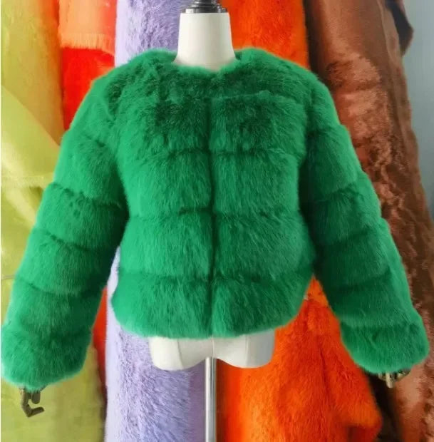 Women Autumn Winter Faux Fur Fox Coats Short Coat Jackets Elegant Jacket Furry Outerwear Party White Thick Warm Y2k Coats