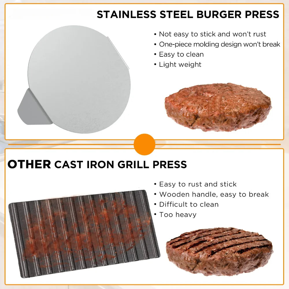 Hamburger Press Stainless Steel Smash Burger Press Patties Meat Masher Circular Meat Press Mold for Deli Meats Kitchen Gadgets