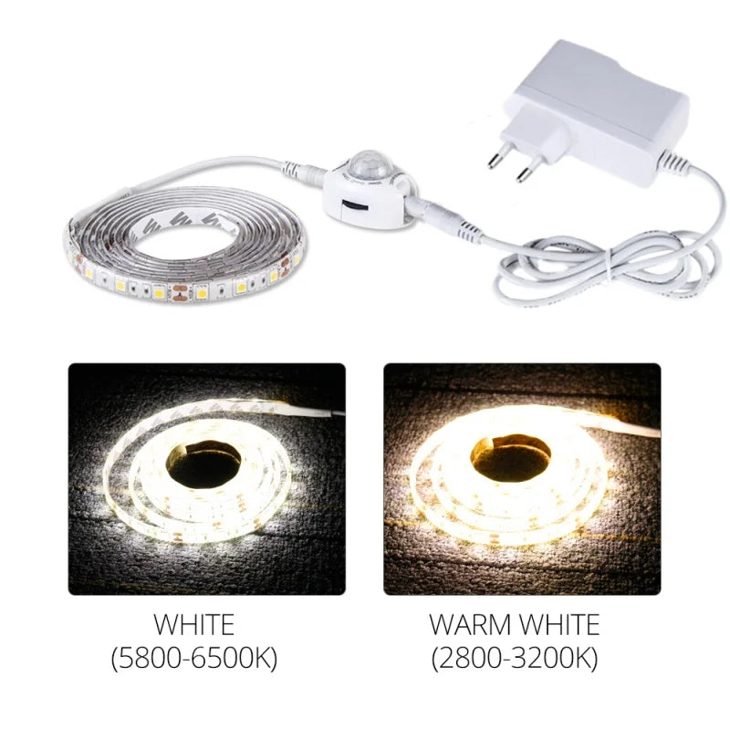 1M-5M PIR Motion Sensor LED Strip Lights IP65 Waterproof DC 12V Light Strip For Stairs Wardrobe Closet Kitchen Smart On/Off Lamp