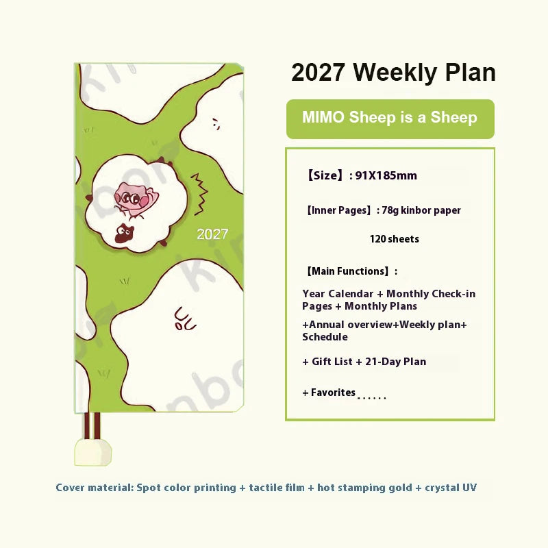 Newest Kinbor 2027 Notebook Agenda Weekly Planner 52g BaChuan Paper Pocket Journal Plan Book Travel Recording School Supplies