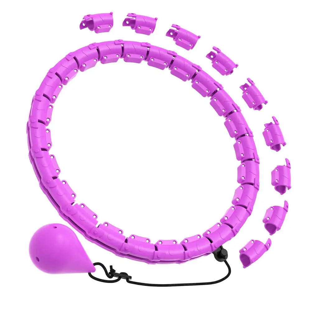 Smart Weighted Fitness Hoop 24 Detachable Links Adjustable Plus Size 47-Inch Slimming Ring Waist Trainer Auto-Spinning Massage Circle for Adults Women Beginners Weight Loss Fat Burning Home Gym Workout Equipment