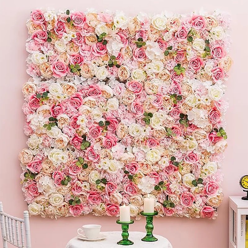 Silk Rose Flowers Wall Panel 3D Artificial Flower Background Wall Suitable Outdoor Home Decoration Wedding Party Bridal Shower