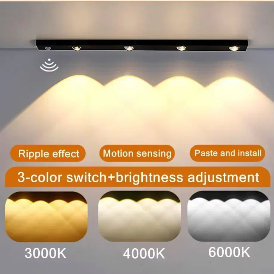 USB Rechargeable Lamp 3 Color Motion Sensor LED Cabinet Lighting Night Light for Kitchen Wardrobe Lighting 30cm/40cm/50cm LEDs