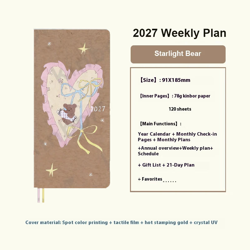 Newest Kinbor 2027 Notebook Agenda Weekly Planner 52g BaChuan Paper Pocket Journal Plan Book Travel Recording School Supplies