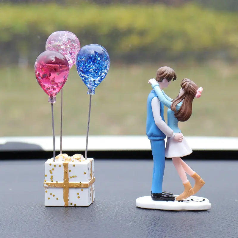 Cartoon Couple Car Decorations, Sweet Couple Car Ornaments, Balloon-Themed Decor, Resin Center Console Accessories