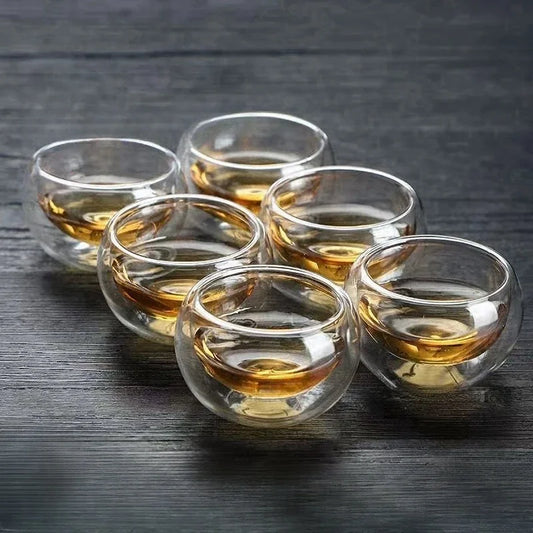 4/6pcs 50ml Shot Glass Teacups Double Wall Glasses Tea Cups Exquisite Kung Fu Drinkware Home Decor Espresso Tea Set Teacup