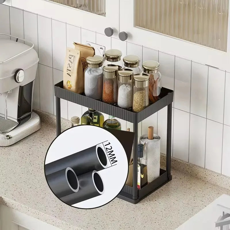 1 Pack Under Sink Cabinet Organizer, 2‑Tier Sliding Pull‑Out Drawer Storage Shelf, Multi‑Purpose Space‑Saving Organizer for Bathroom Kitchen Under Sink Cabinet, Black